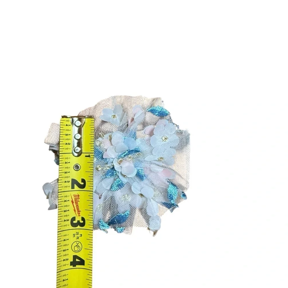 Girls Blue Floral Hair Clip Brooch Lace Flower Barrette Pin Kids Accessory